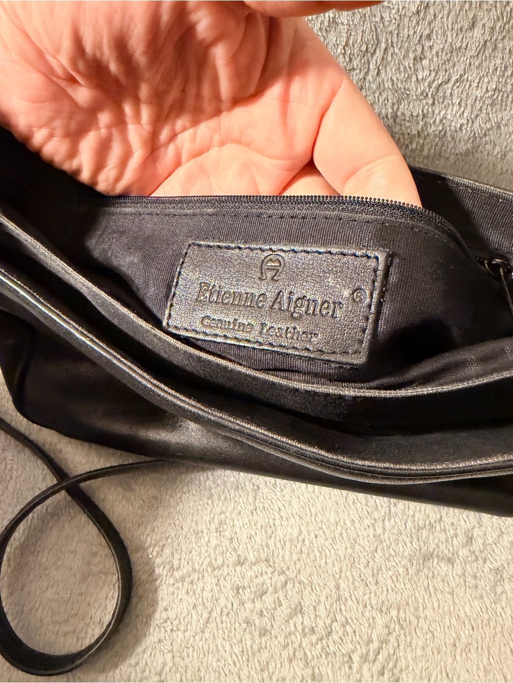 Etienne Aigner Black Leather Crossbody with Gold Accent - Picture 11 of 11